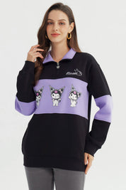 Polerón Mujer Half Zipper Kuromi Negro