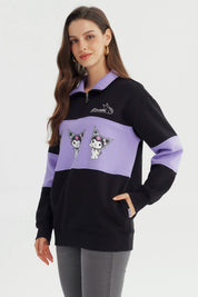 Polerón Mujer Half Zipper Kuromi Negro