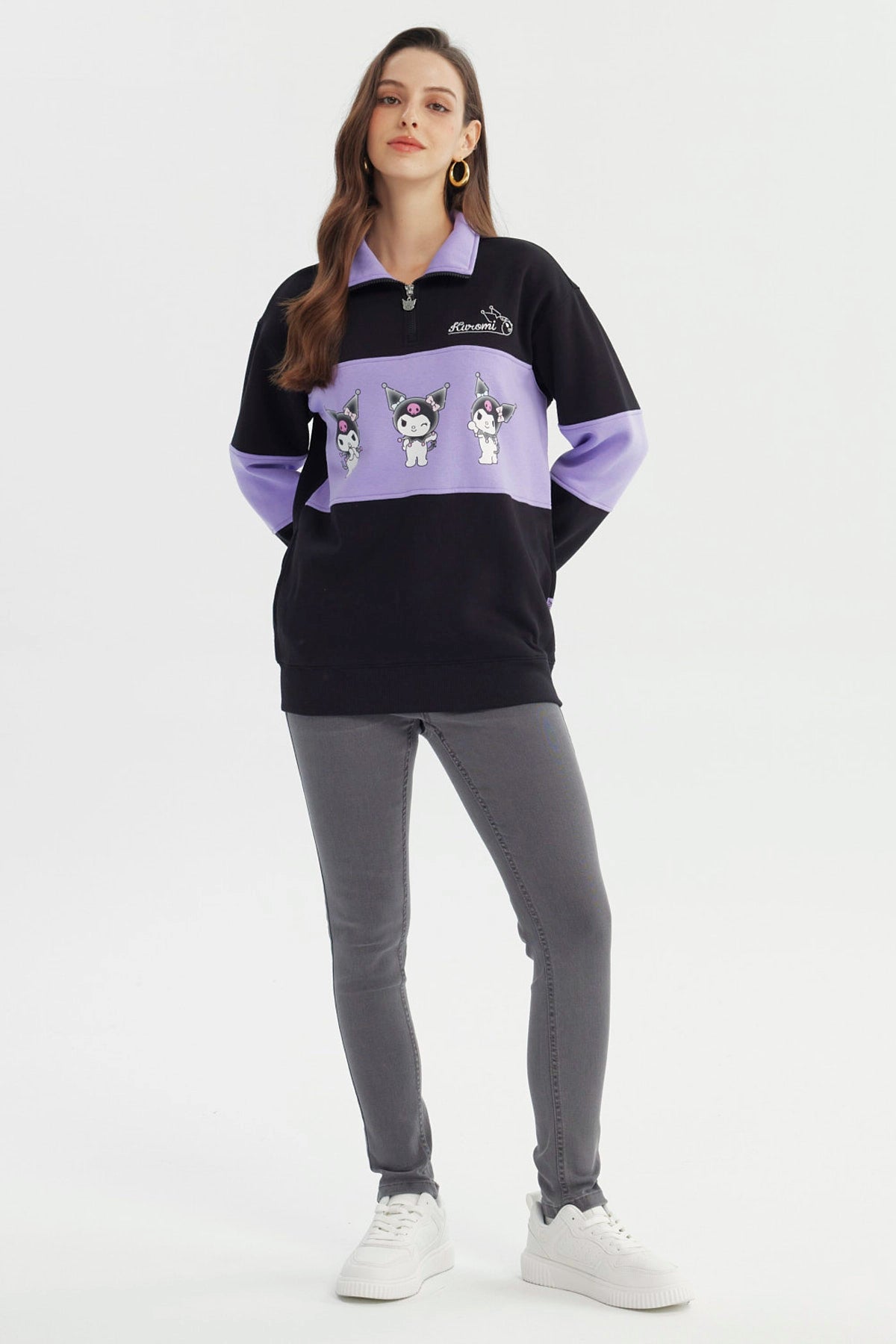 Polerón Mujer Half Zipper Kuromi Negro