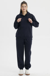 Pantalón jogger azul marino para mujer con cintura elástica y ajuste de cordón prenda lisa ideal para días relajados