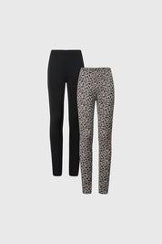 Calzas para niña en negro y estampado leopardo estilo ajustado sin estampa adicional diseño moderno y versátil