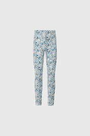 Bipack de calzas para niña en azul marino y diseño floral azul blanco calza lisa y estampada a la izquierda de tamaño completo