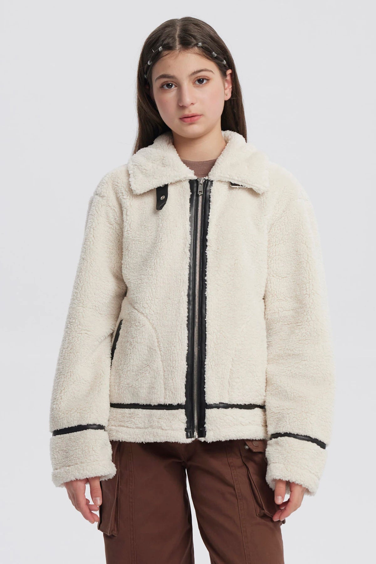 Chaqueta Niña Cuello Camisero Crudo