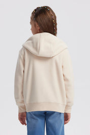 Polar beige para niña con cierre frontal y capucha diseño liso ideal para el frío detalles de bolsillos delanteros