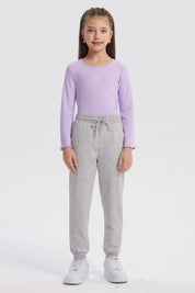 Pantalón jogger gris melange para niña con cintura ajustable y puños elásticos diseño liso ideal para comodidad diaria
