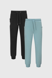 Pantalones buzo niña bipack negro y celeste diseño liso con bolsillos laterales y pretina ajustable ideal para jugar