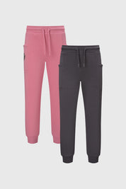 Pantalón buzo niña rosado bipack con uno gris diseño liso cómodos con bolsillos laterales y cintura ajustable