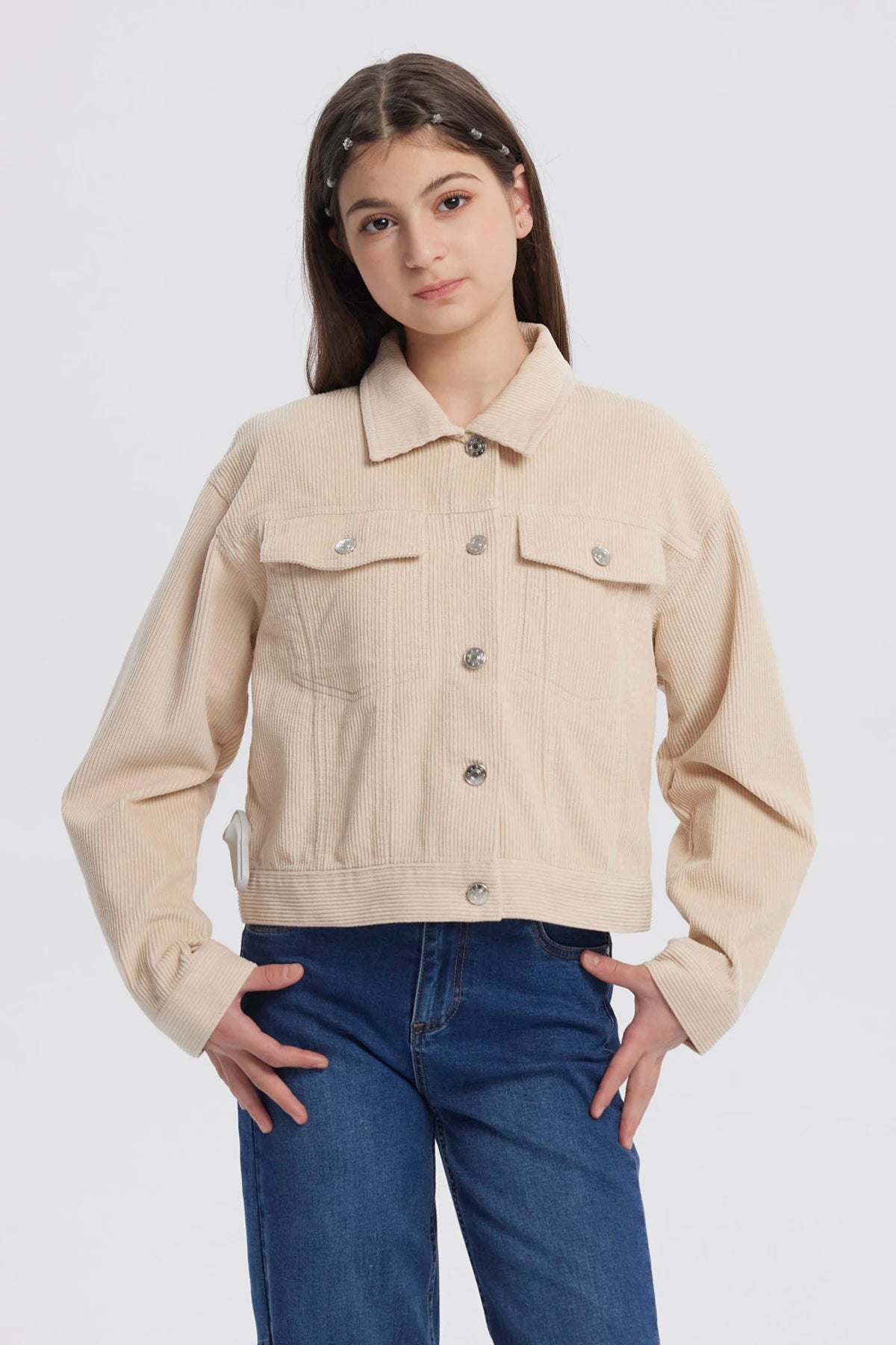 Chaqueta Niña Slim Cuello Camisero Beige
