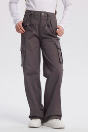 Pantalón cargo marengo niña con cordón ajustable bolsillos laterales amplios y diseño liso casual y versátil