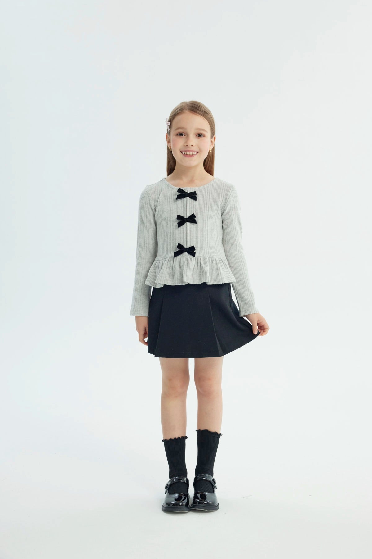Polera Niña Regular Gris Melange