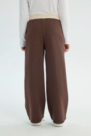 Pantalón Buzo Niña Wide Leg Café