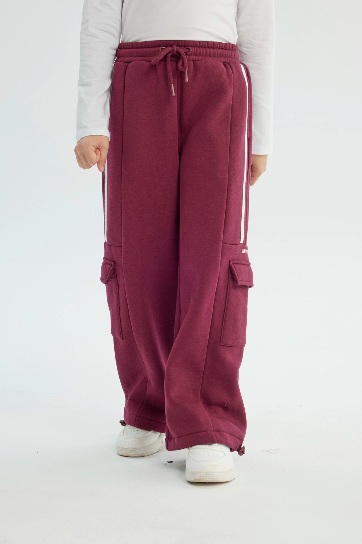 Pantalón Buzo Niña Wide Leg Burdeo