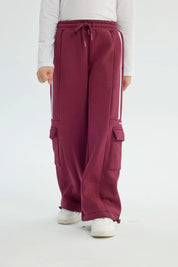 Pantalón Buzo Niña Wide Leg Burdeo