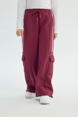 Pantalón Buzo Niña Wide Leg Burdeo