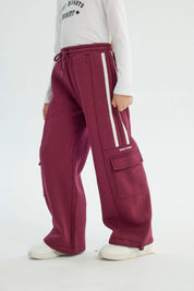 Pantalón Buzo Niña Wide Leg Burdeo