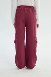 Pantalón Buzo Niña Wide Leg Burdeo