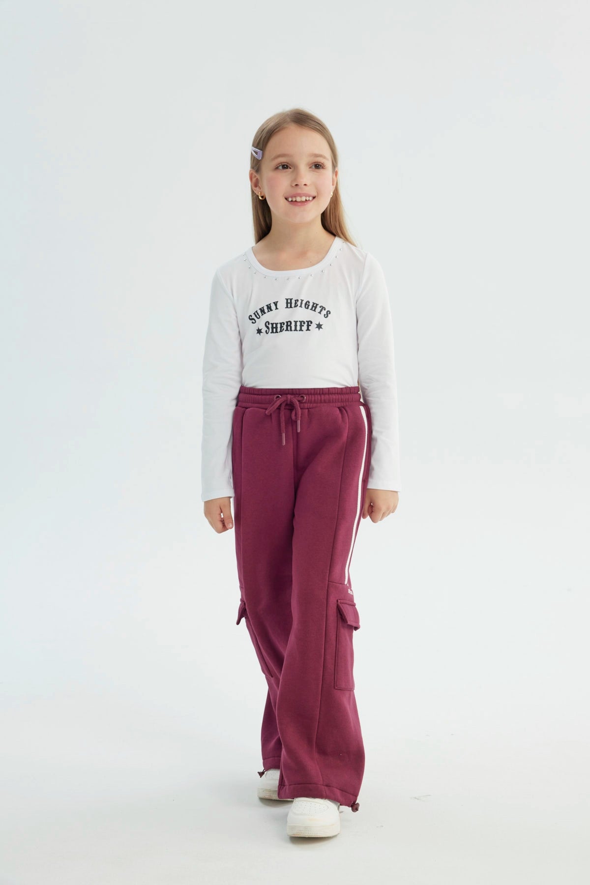 Pantalón Buzo Niña Wide Leg Burdeo