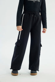 Pantalón Buzo Niña Wide Leg Negro