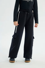 Pantalón Buzo Niña Wide Leg Negro
