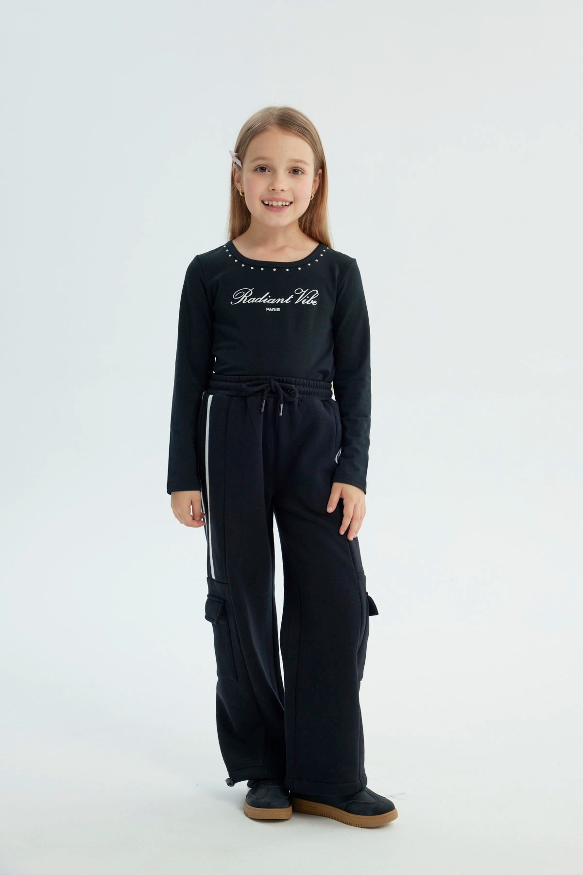Pantalón Buzo Niña Wide Leg Negro