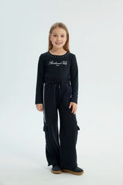 Pantalón Buzo Niña Wide Leg Negro