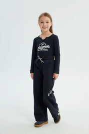 Pantalón Buzo Niña Amplio Negro