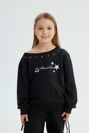Polerón Niña Classic Hombro Descubierto Negro