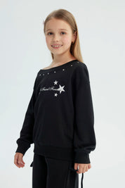 Polerón Niña Classic Hombro Descubierto Negro