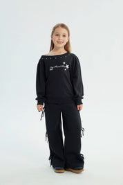 Polerón Niña Classic Hombro Descubierto Negro