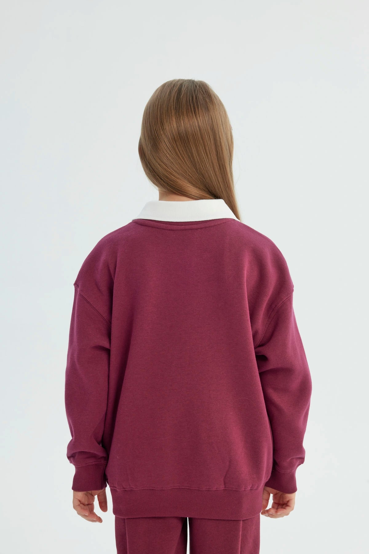 Polerón Niña Classic Cuello Camisero Burdeo