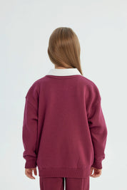 Polerón Niña Classic Cuello Camisero Burdeo