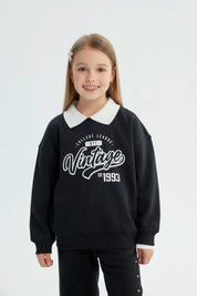Polerón Niña Classic Cuello Camisero Negro