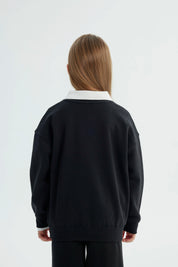 Polerón Niña Classic Cuello Camisero Negro