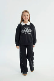 Polerón Niña Classic Cuello Camisero Negro