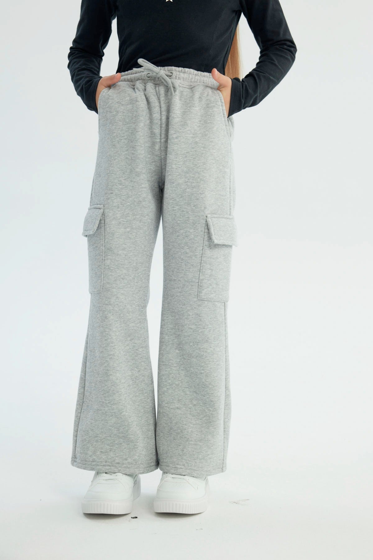 Pantalón Buzo Niña Flare Gris Melange