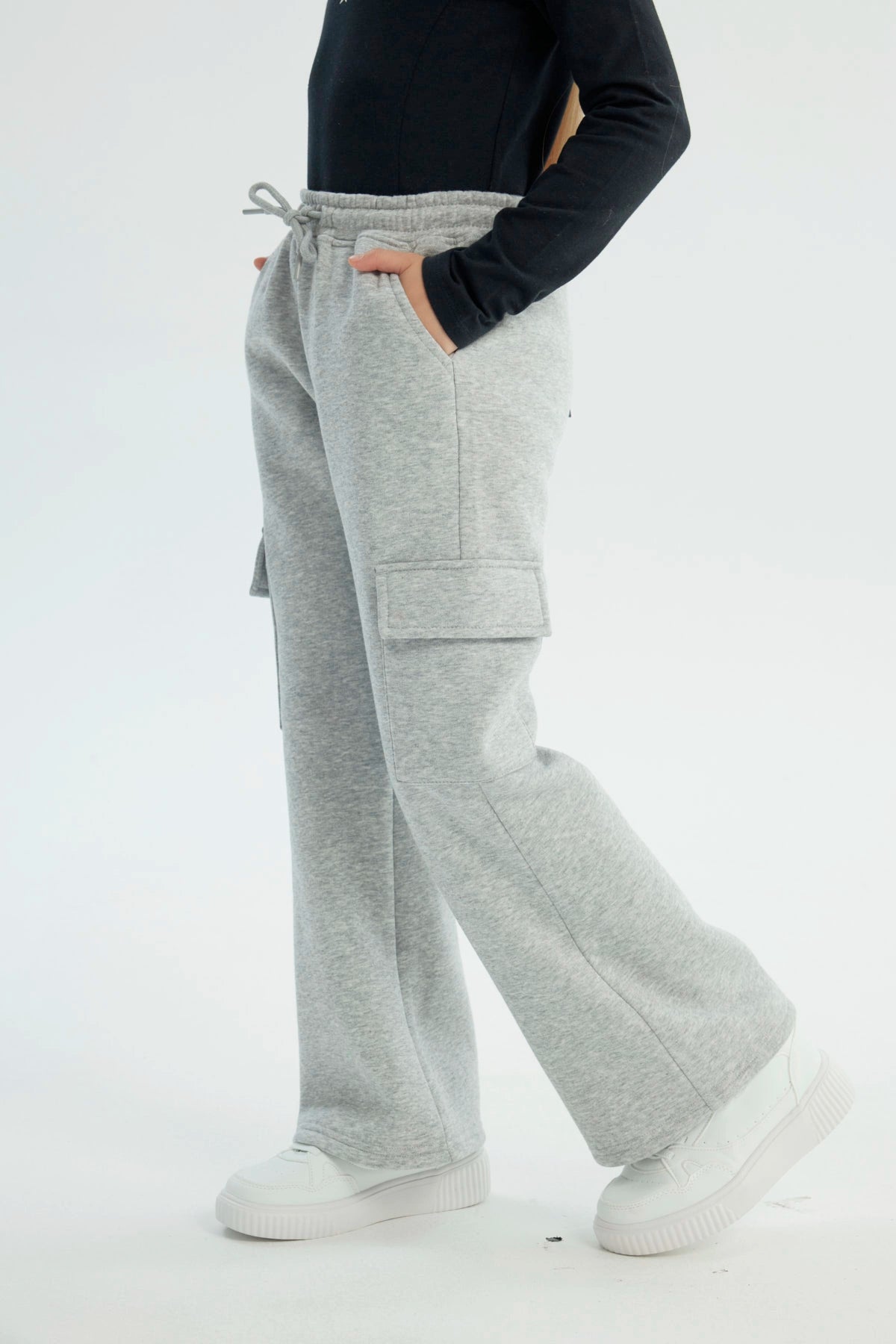 Pantalón Buzo Niña Flare Gris Melange