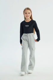 Pantalón Buzo Niña Flare Gris Melange