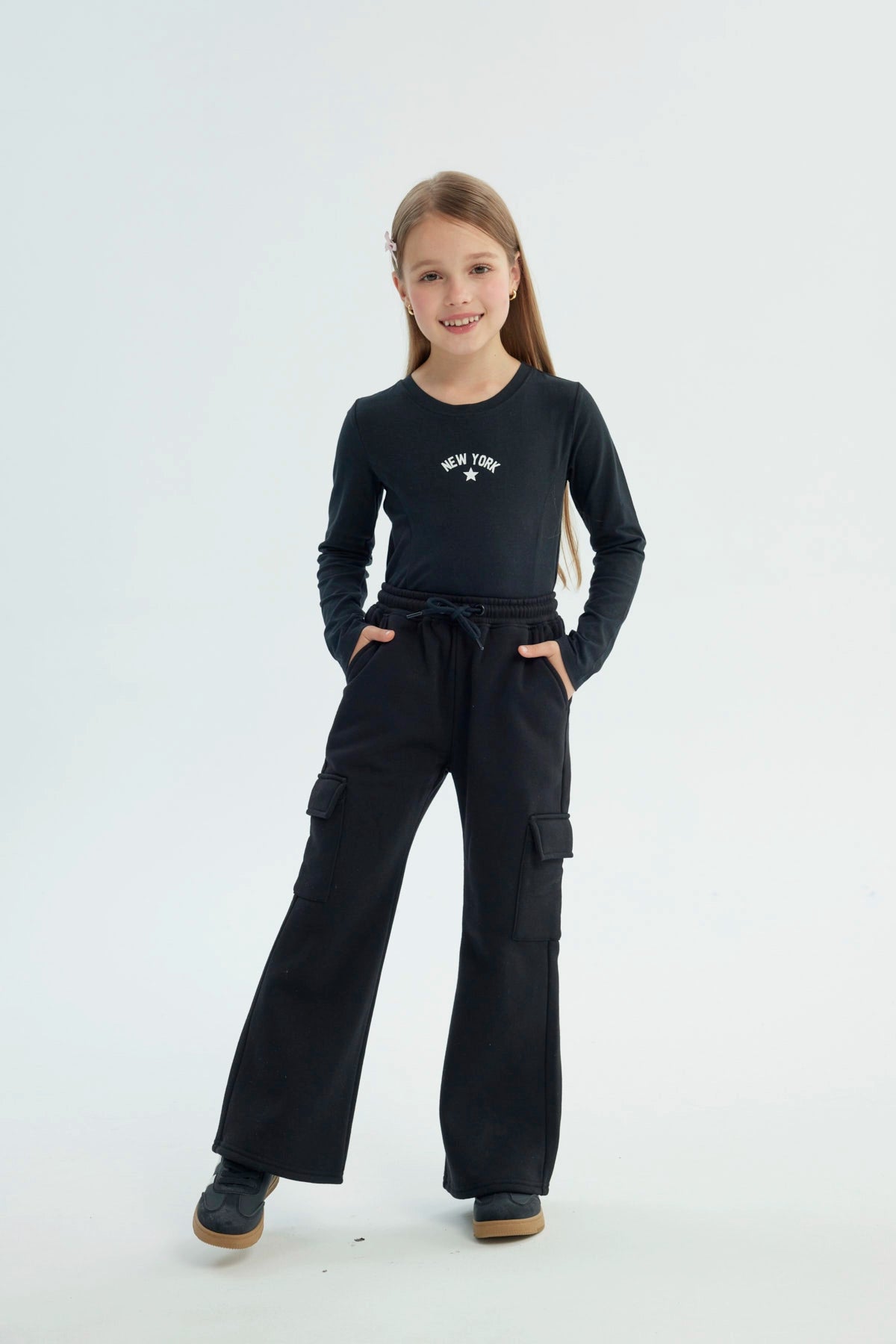 Pantalón Buzo Niña Flare Negro