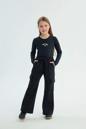 Pantalón Buzo Niña Flare Negro