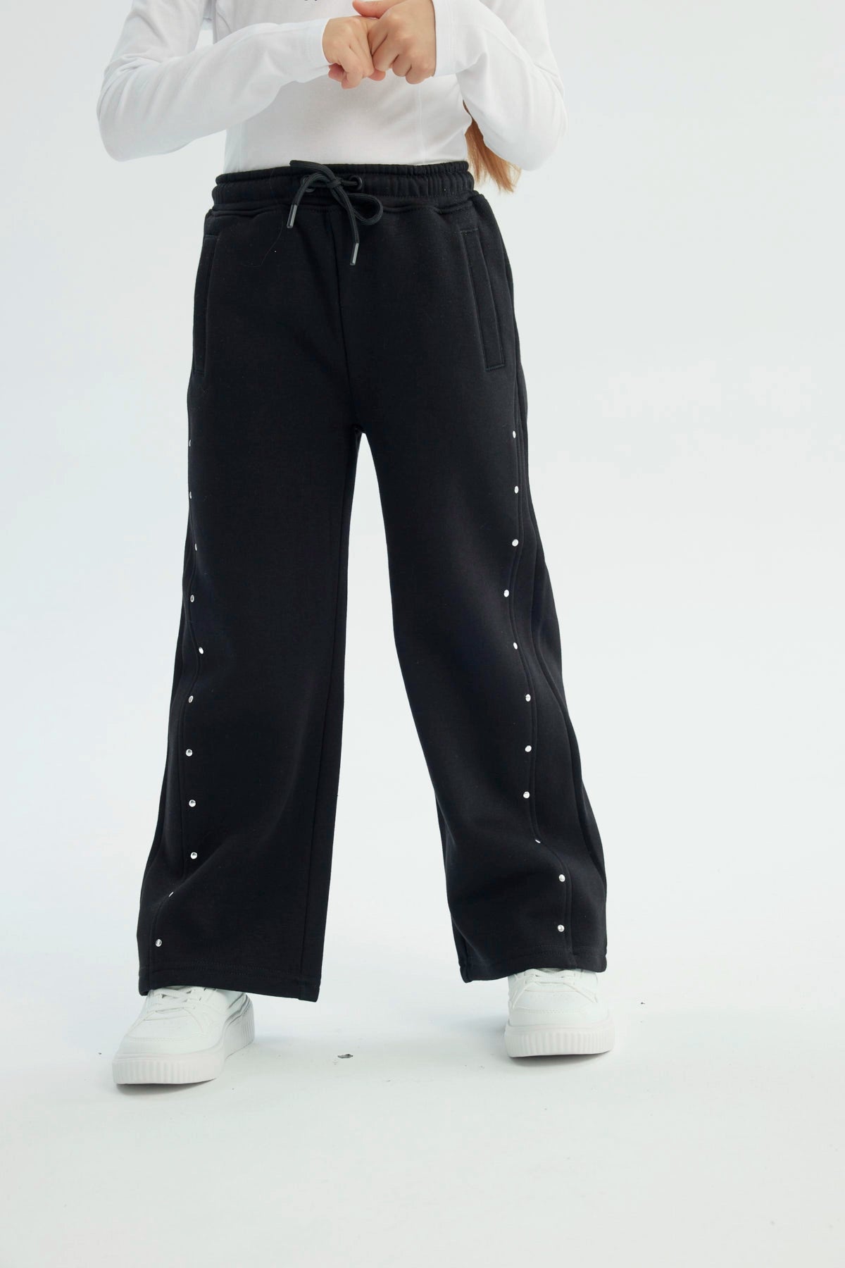 Pantalón Buzo Niña Wide Leg Negro