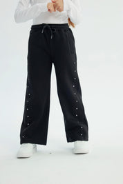 Pantalón Buzo Niña Wide Leg Negro