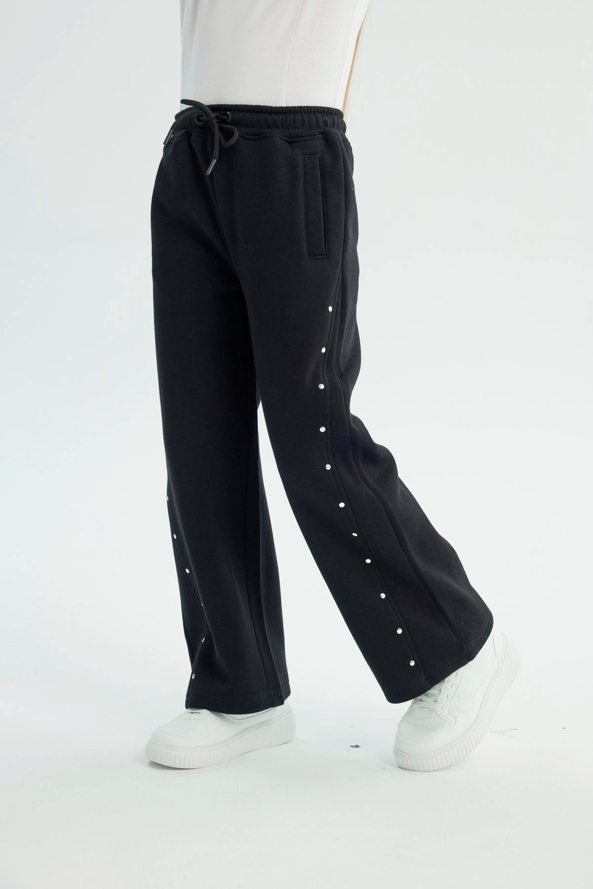 Pantalón Buzo Niña Wide Leg Negro