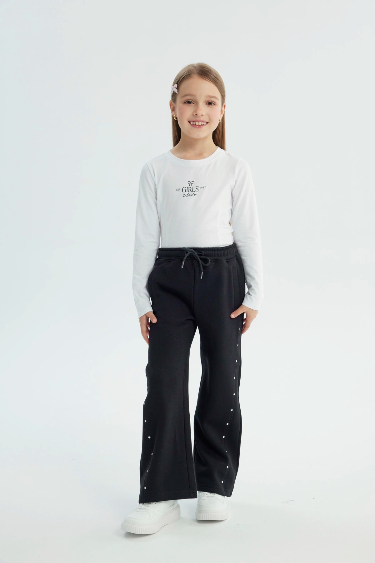 Pantalón Buzo Niña Wide Leg Negro