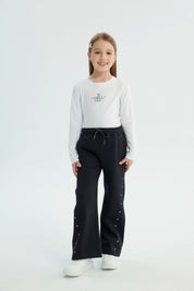 Pantalón Buzo Niña Wide Leg Negro