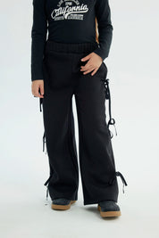Pantalón Buzo Niña Wide Leg Negro
