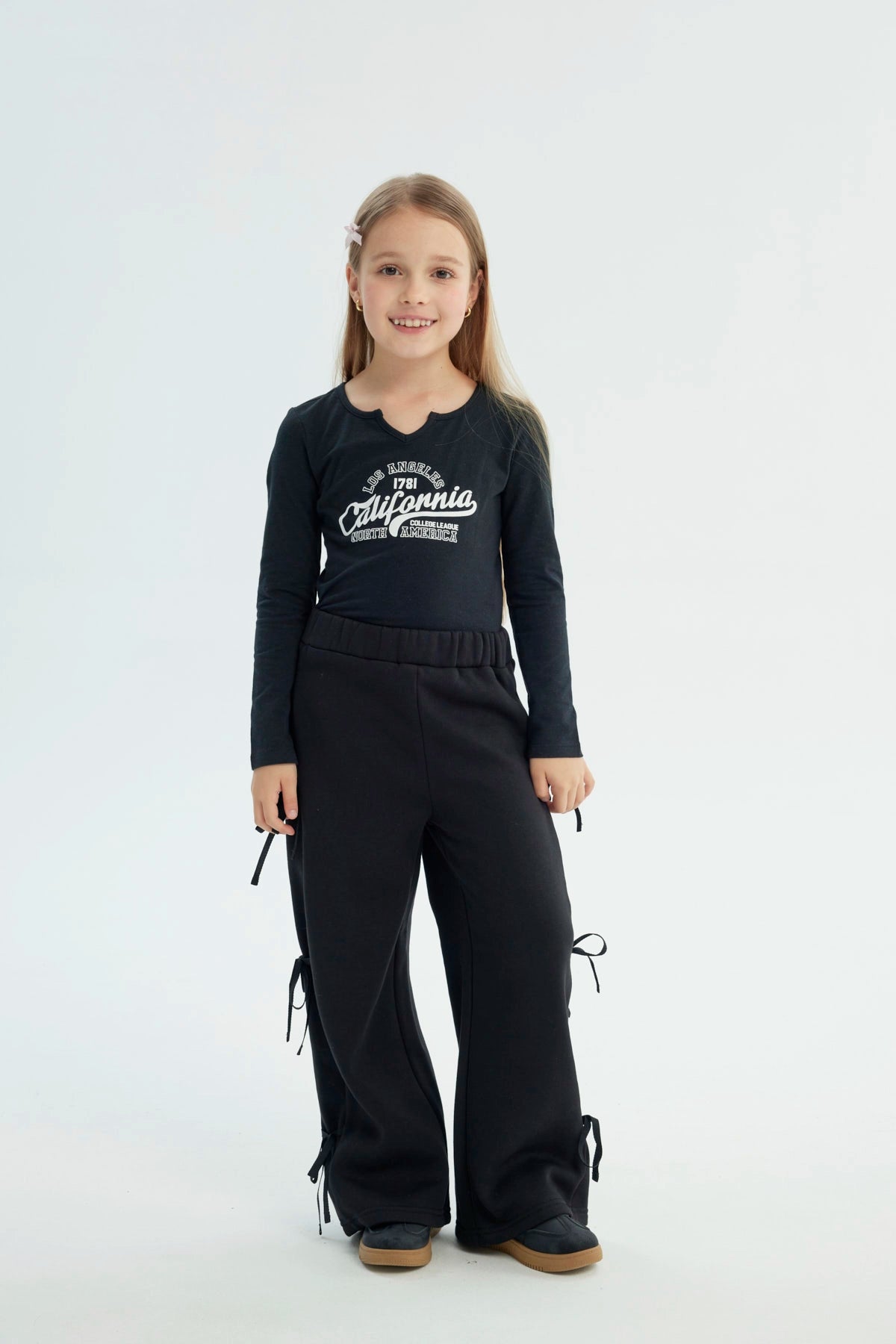 Pantalón Buzo Niña Wide Leg Negro