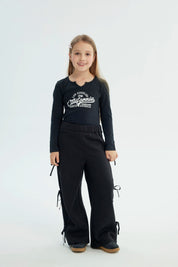 Pantalón Buzo Niña Wide Leg Negro