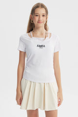 Polera Tight Manga Corta Niña Blanco