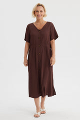 Vestido Mujer Botones Café