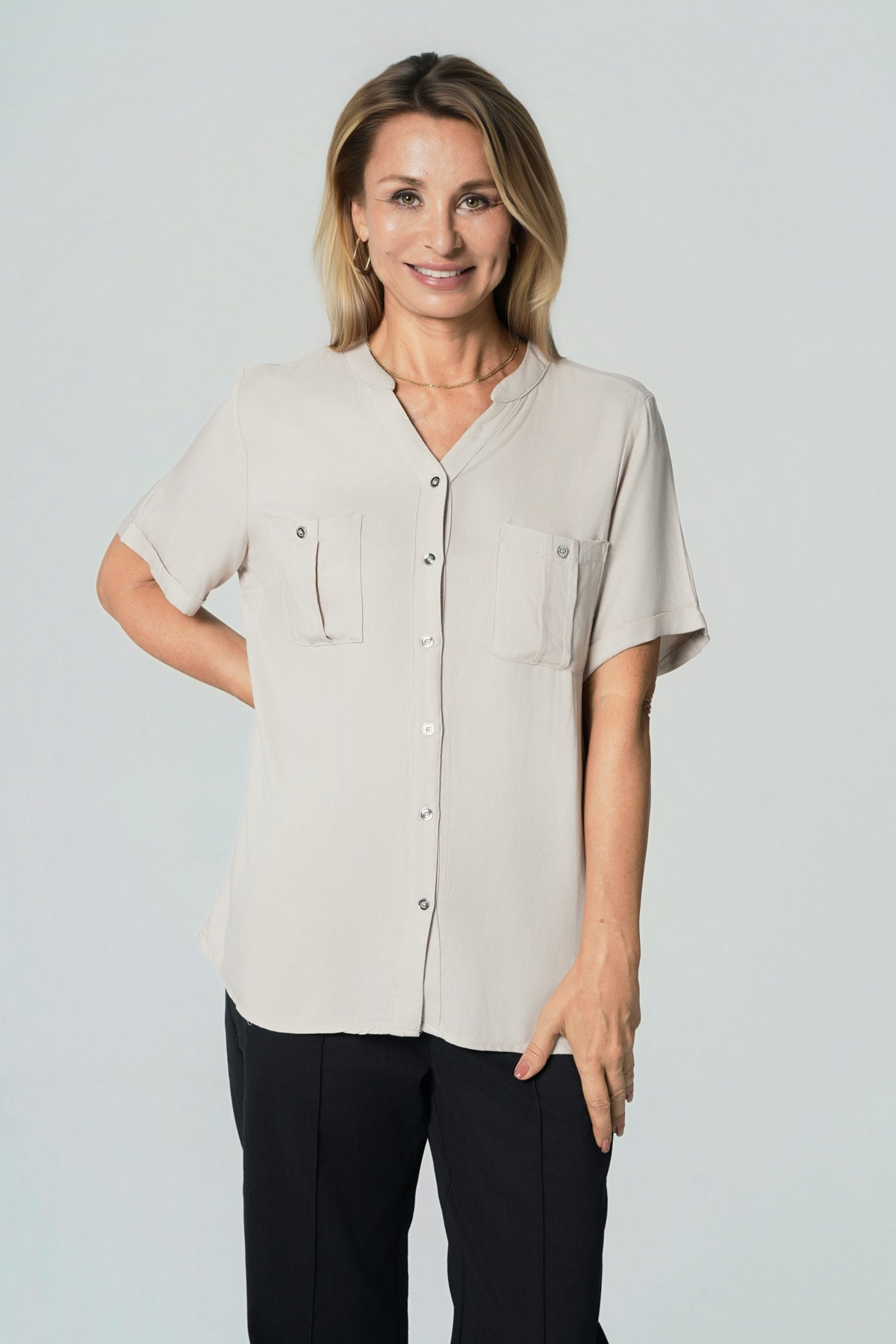 Blusa Slim Mujer Beige Claro